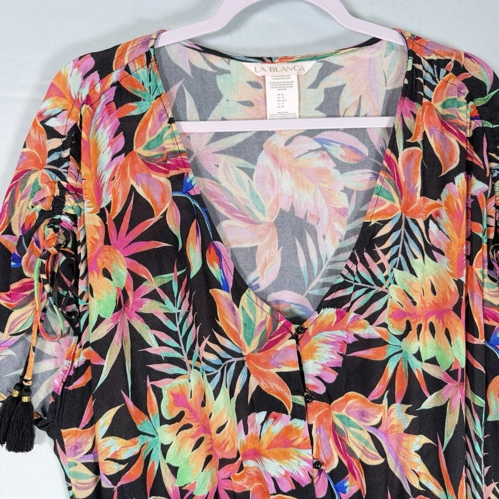La Blanca Size-XL Best Escape Printed Cover Up Dress Floral Black